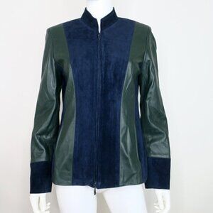 Juliana Collezione Lamb Leather Zip Jacket Green Navy Blue Luxury Women's 2